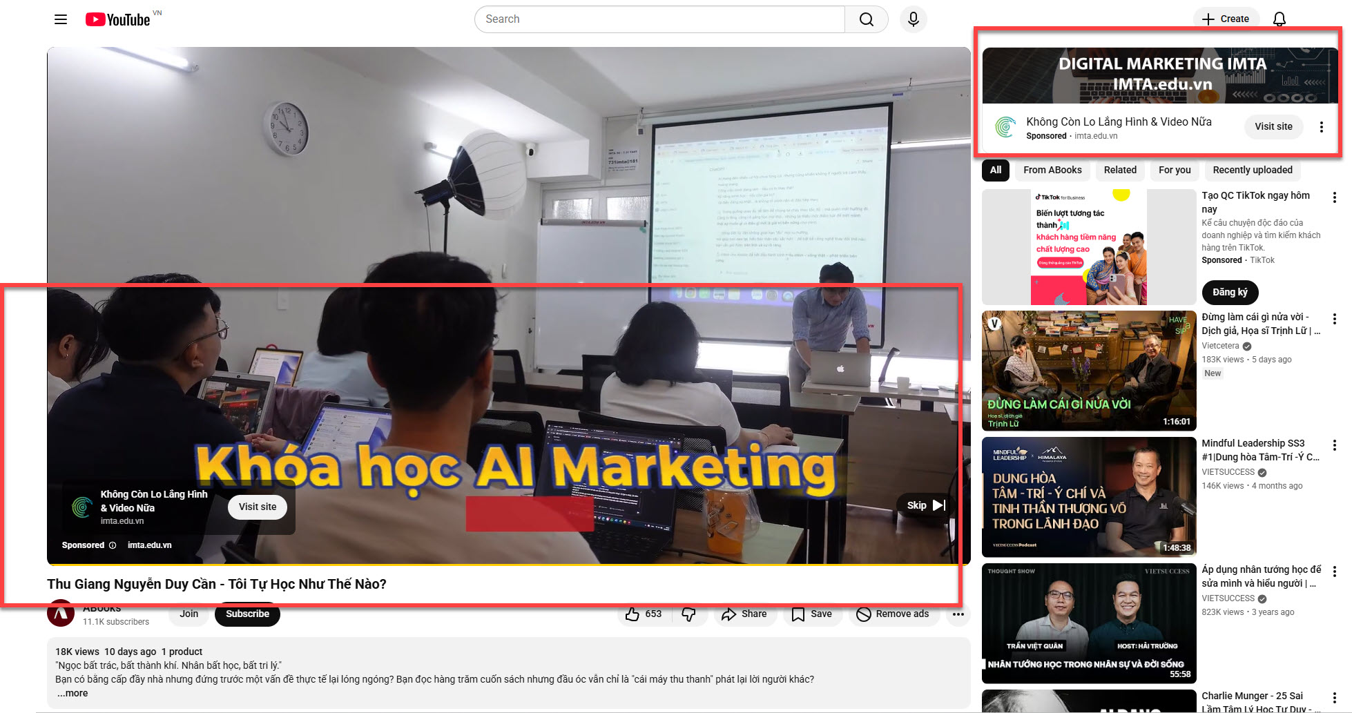 Quảng cáo GDN "đeo bám" khách hàng khi xem YouTube